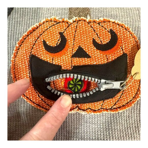 Mud Pie Pumpkin One Piece Outfit 0-3M Gray Orange Halloween Thanksgiving NEW - Picture 3 of 6